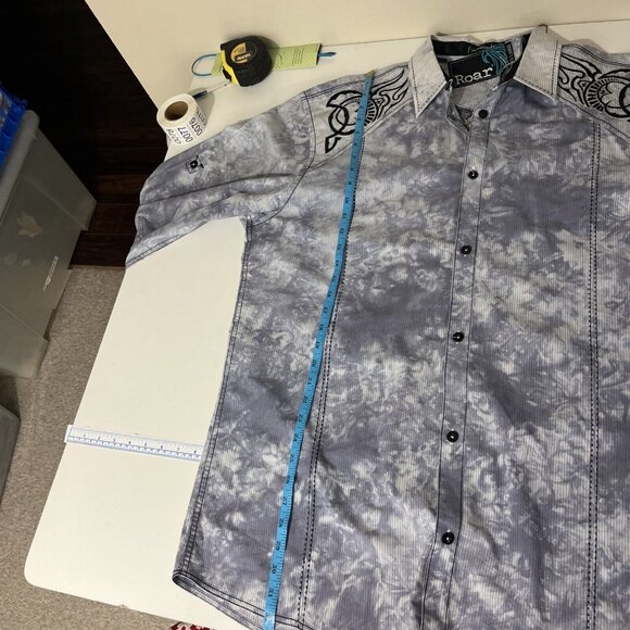 Roar Signature Button-Up Blue Shirt w/ Embroidered Slash Designs Mens Size XXL - Picture 12 of 13